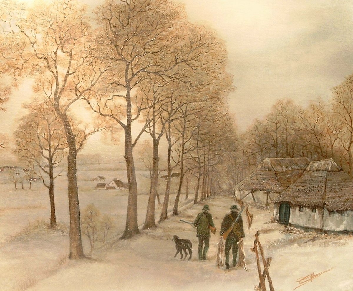 Jagers in de sneeuw