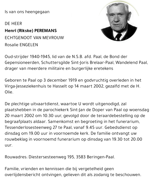 overlijdensberichtHenriPeremans