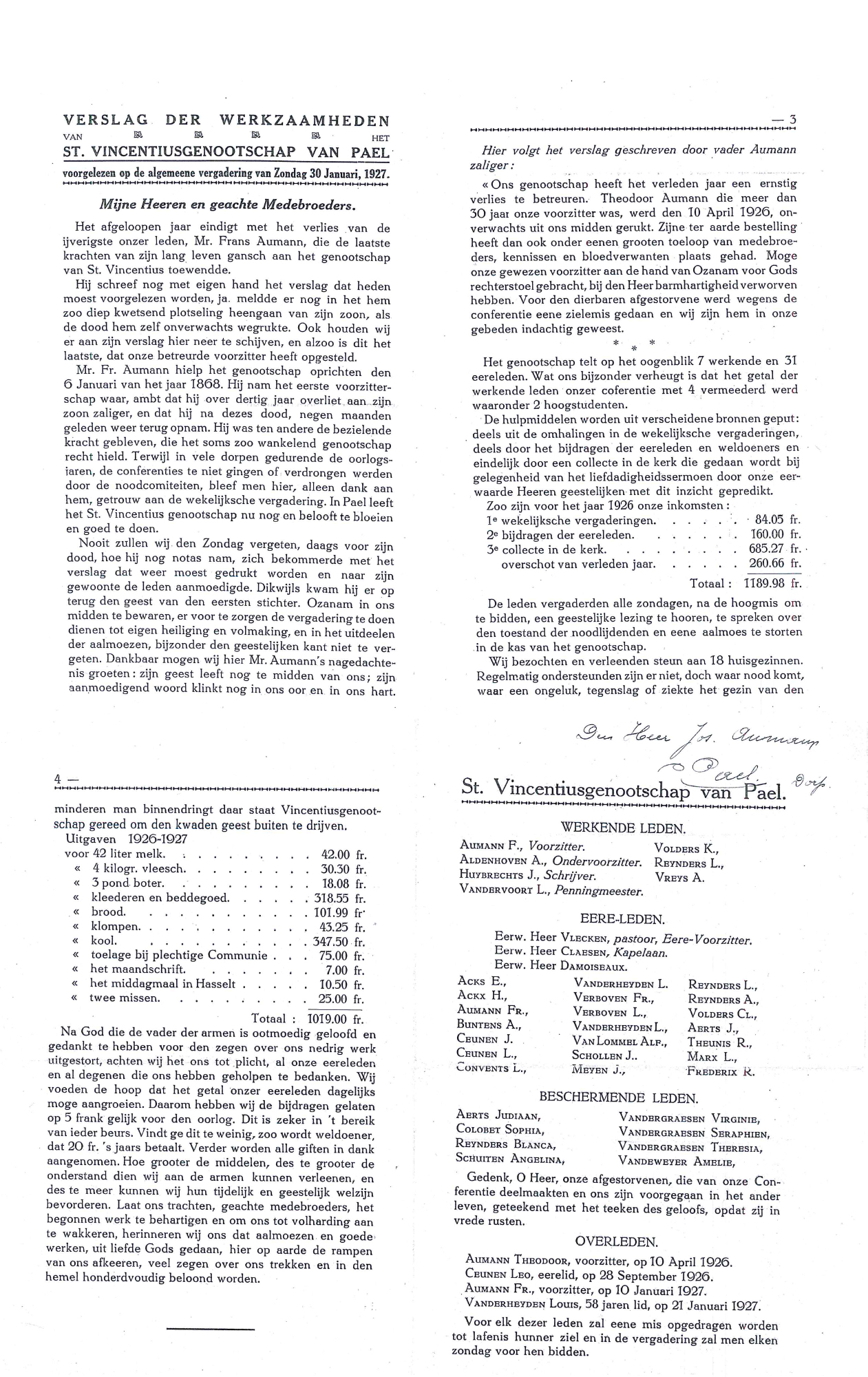 Sint Vincentius Verslag januari1927